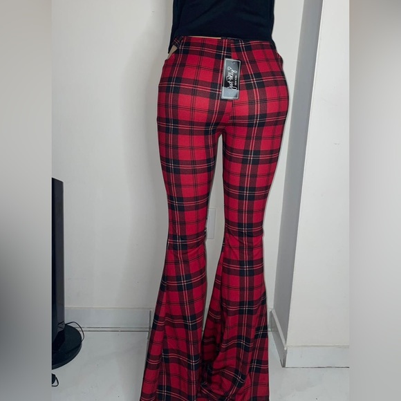 NWT JUSTPOLLY PLAID R/B WIDE LEG PANT CHRISTMAS - Picture 2 of 7